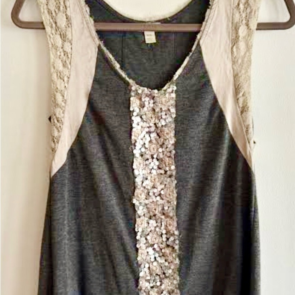 Anthropologie TINY embellished embroidered mix media lace silk tank M EUC